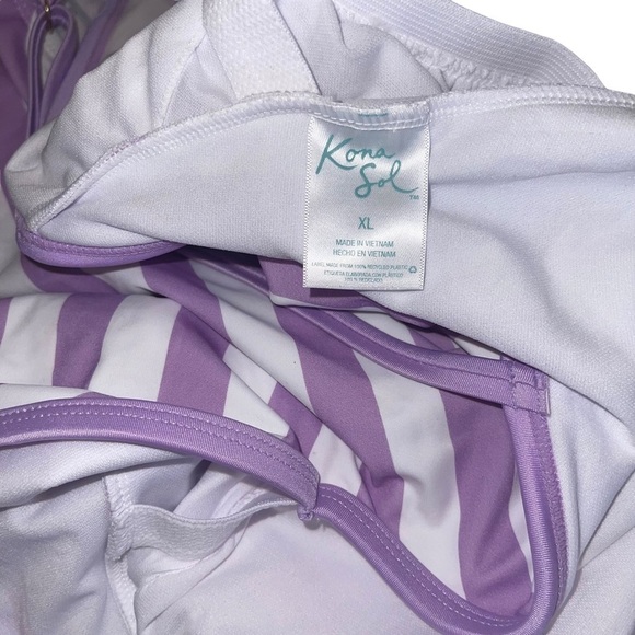 Kona Sol V-Neck StripedOver the Shoulder High Leg One Piece Swimsuit | XL | NWOT - Picture 7 of 7